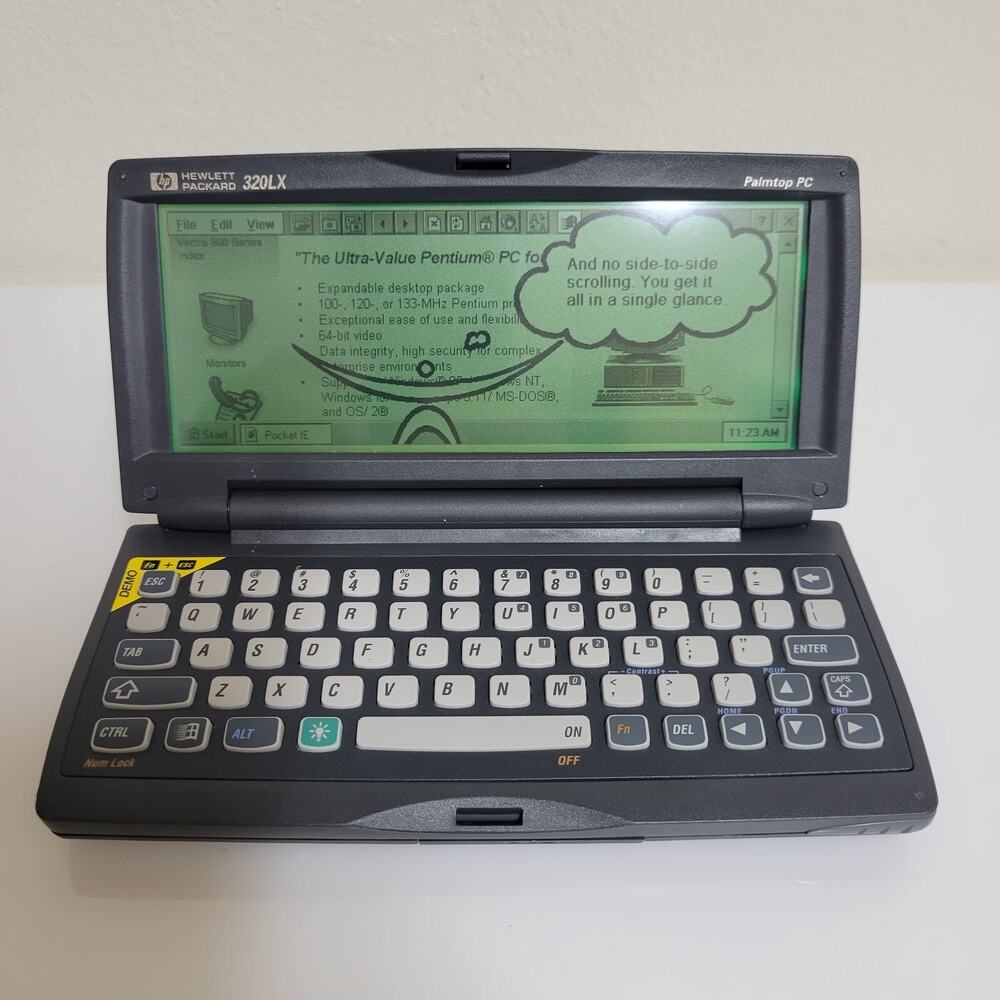 RARE VINTAGE 1997 HP 320LX PDA Palmtop Handheld Notebook PC WITH DOCK & CHARGER